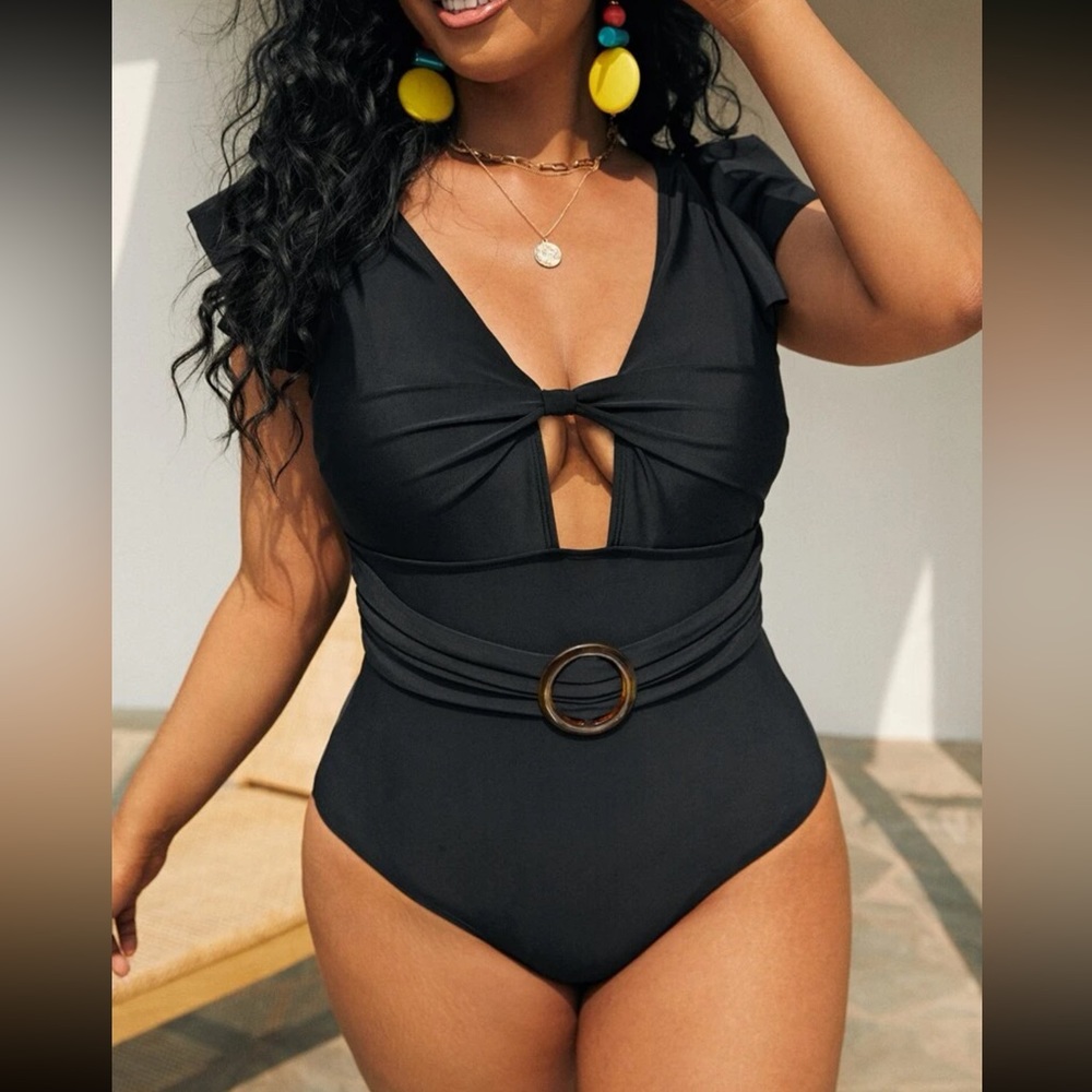 Plus Ruffle Ring Decor One Piece Swimsuit